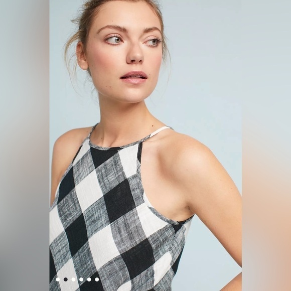 ANTHROPOLOGIE Cloth & Stone Linen Blend Gauzy Frayed Gingham A-Line Dress Size S - Picture 4 of 13